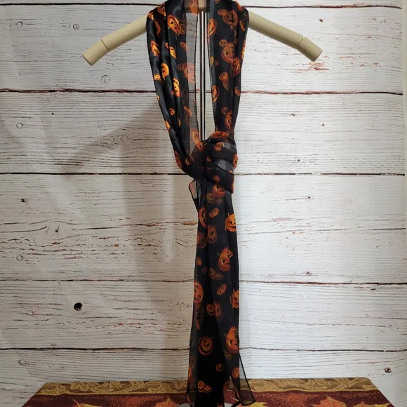 Pumpkin Shadow Stripe Faux Silk Scarf - Picture 7 of 11